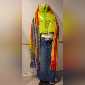 NEW CROCHET MUFFLER FRINGE LONG SCARF NECKWARMER Rust Blue Green Gold 97"x8"